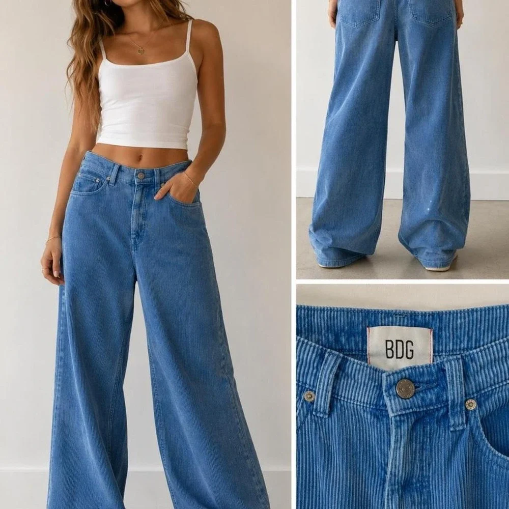 BDG Urban Outfitters Blue Corduroy High & Wide Flared Pants Retro 70s Y2K 28
